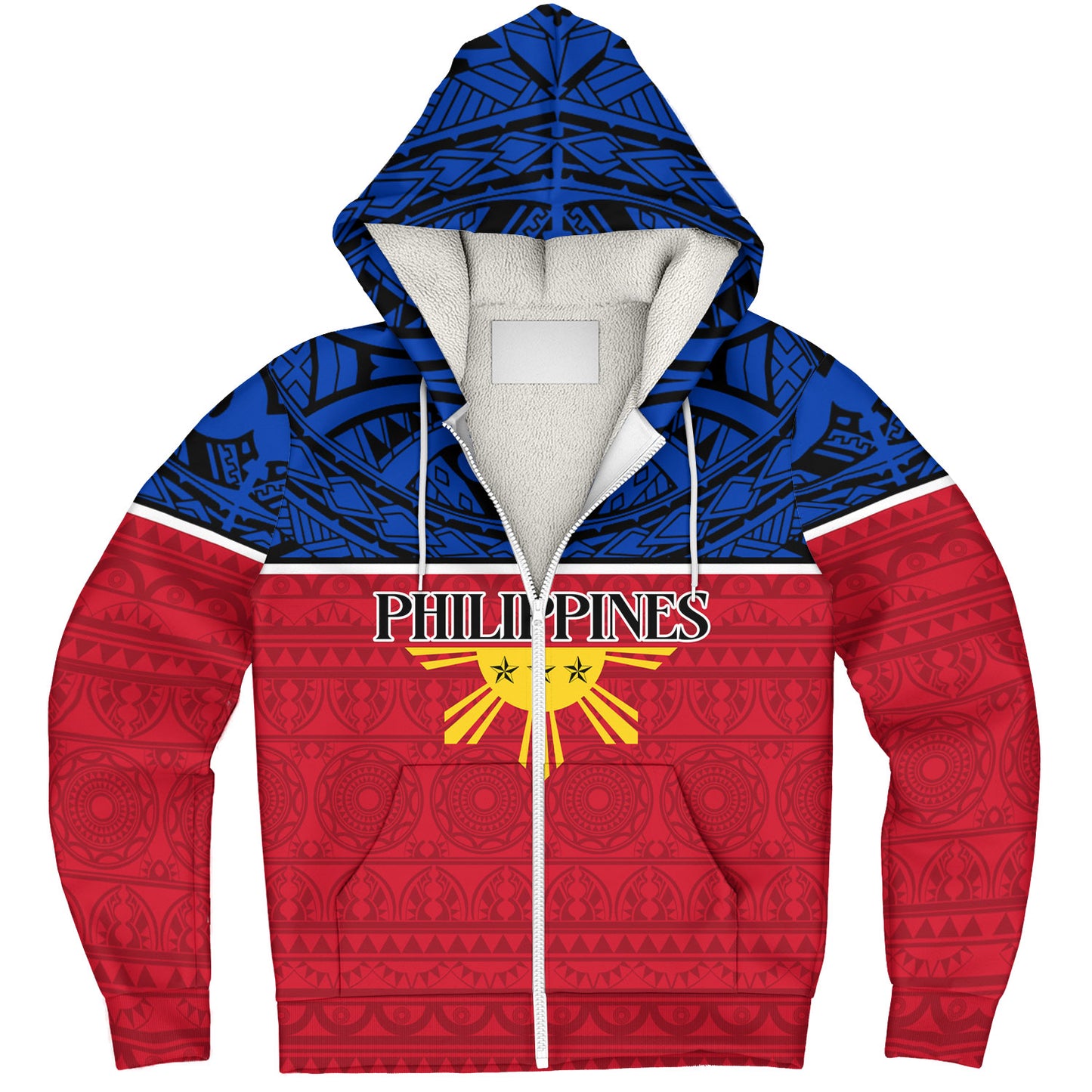 Philippines Filipinos Custom Personalised Sherpa Hoodie Coat Of Arms Tribal Patterns Style