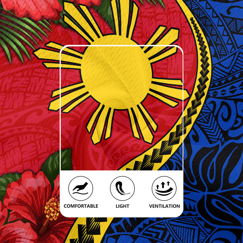 Philippines Filipinos Rugby Jersey Tribal Polynesian With Hibiscus Flower
