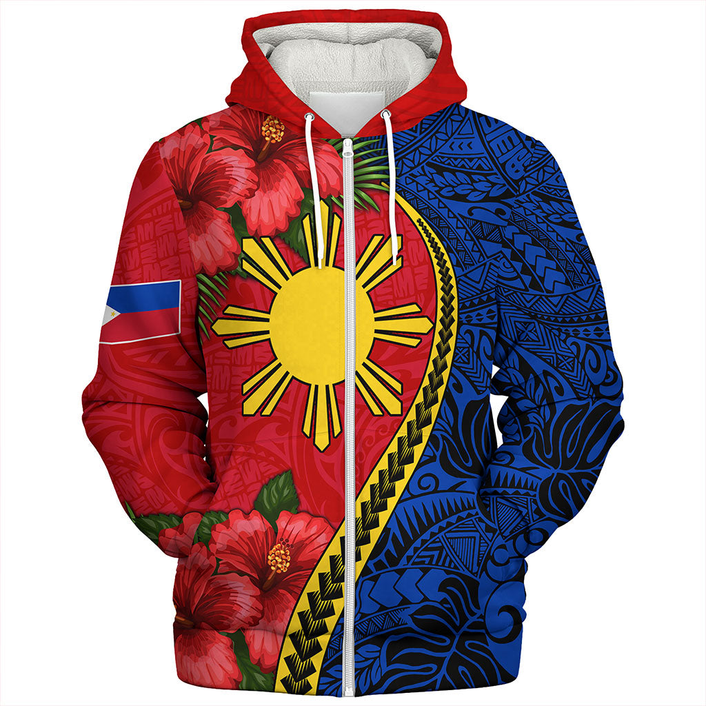 Philippines Filipinos Sherpa Hoodie Tribal Polynesian With Hibiscus Flower