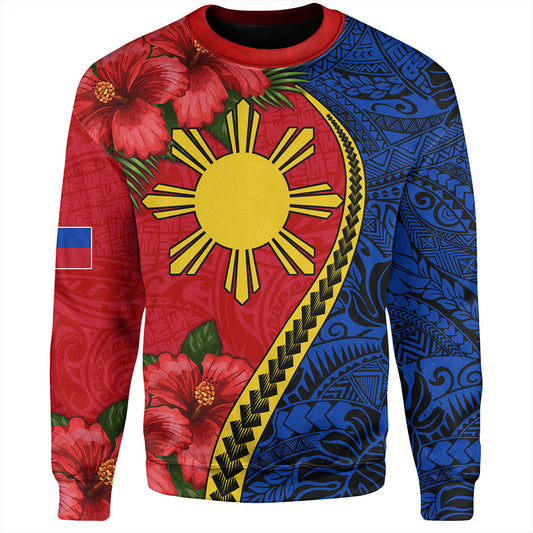 Philippines Filipinos Sweatshirt Tribal Polynesian With Hibiscus Flower