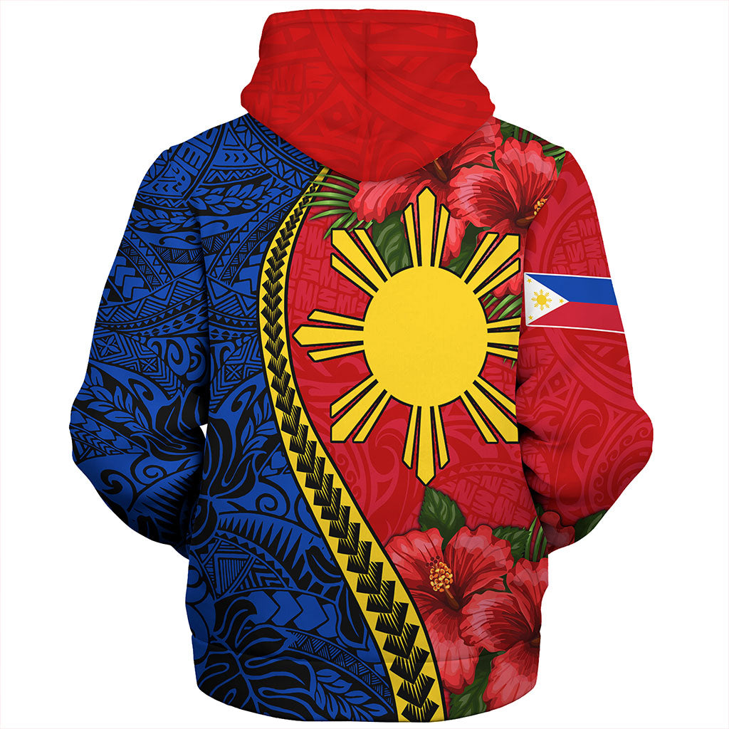 Philippines Filipinos Sherpa Hoodie Tribal Polynesian With Hibiscus Flower