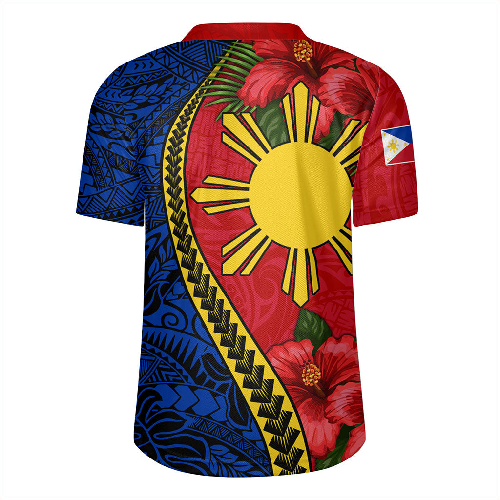 Philippines Filipinos Rugby Jersey Tribal Polynesian With Hibiscus Flower