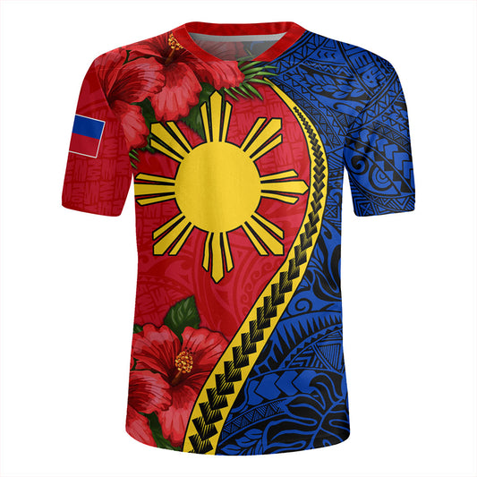 Philippines Filipinos Rugby Jersey Tribal Polynesian With Hibiscus Flower