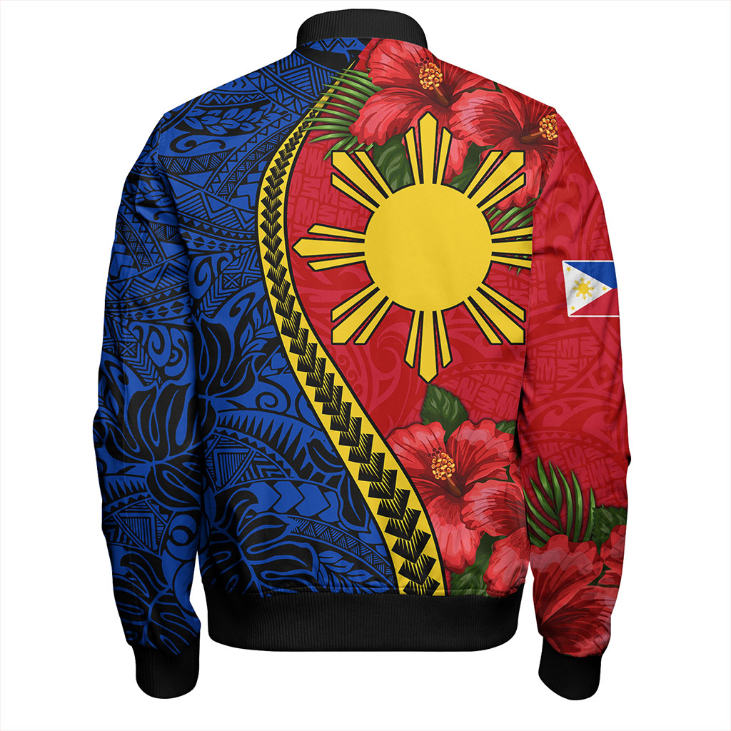 Philippines Filipinos Bomber Jacket Tribal Polynesian With Hibiscus Flower
