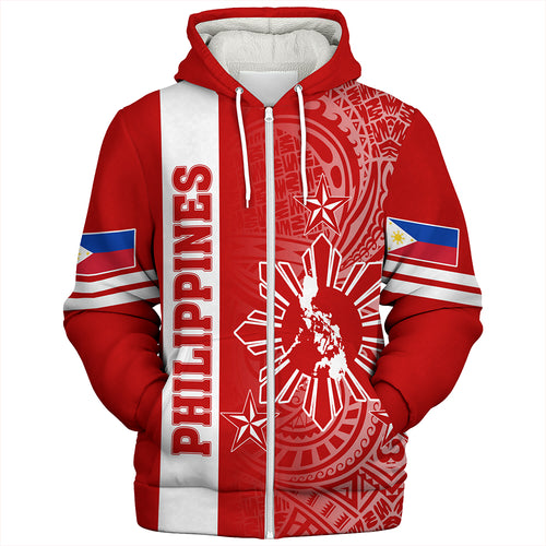 Philippines Sherpa Hoodie Lauhala Half Concept Red