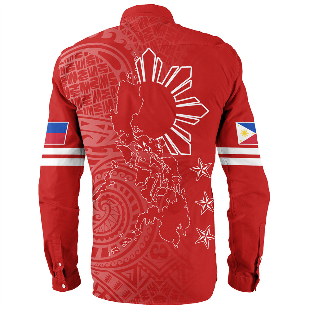 Philippines Long Sleeve Shirt Lauhala Half Concept Red