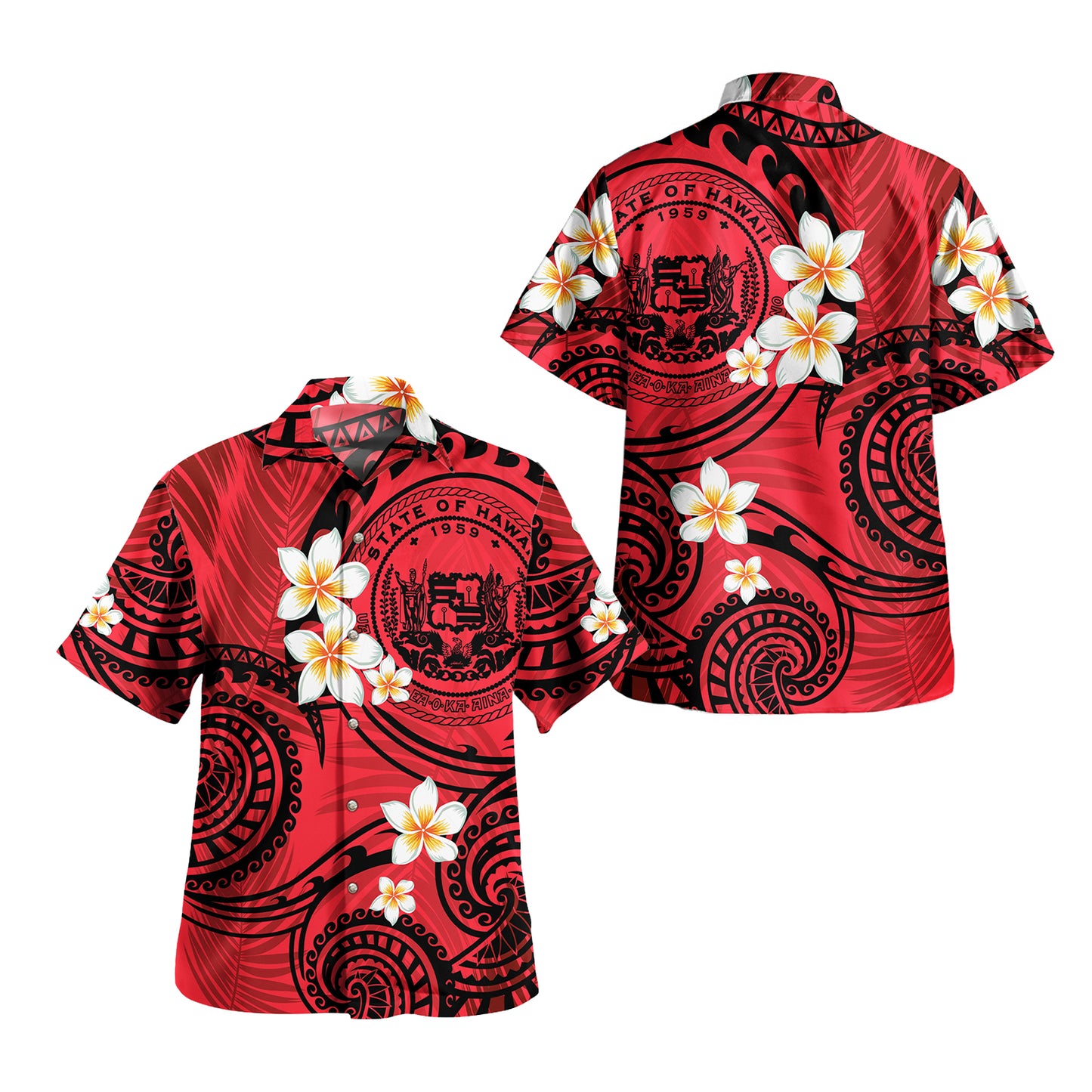 Hawaii Combo Off Shoulder Long Dress And Shirt Plumeria With Tribal Pattern