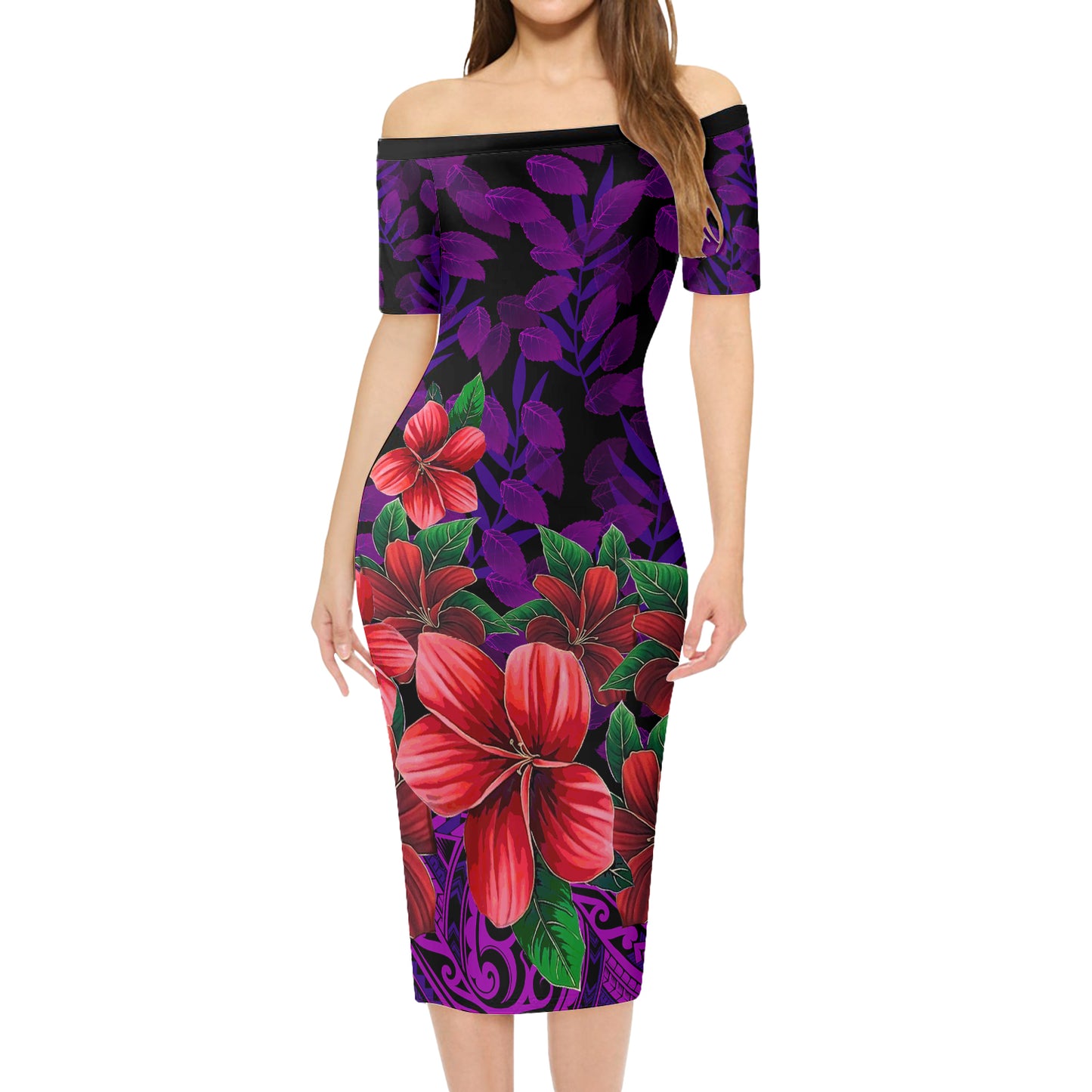 Hawaii Combo Short Sleeve Dress And Shirt Plumeria Tropical Leaf