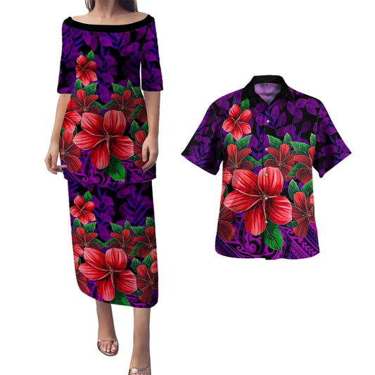 Hawaii Combo Puletasi And Shirt Plumeria Tropical Leaf