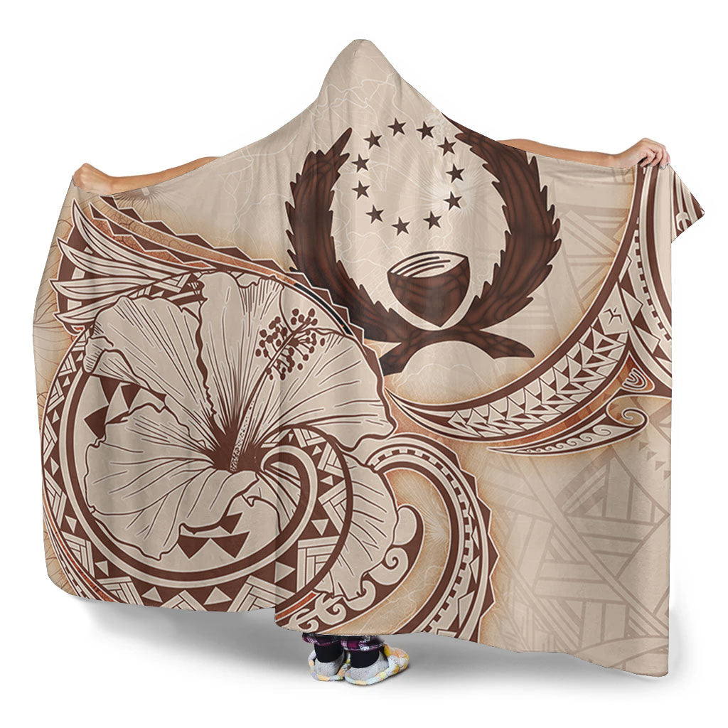Pohnpei State Hooded Blanket Hibiscus Flower Vintage Style