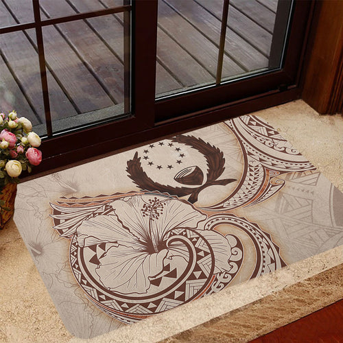 Pohnpei State Door Mat Hibiscus Flower Vintage Style