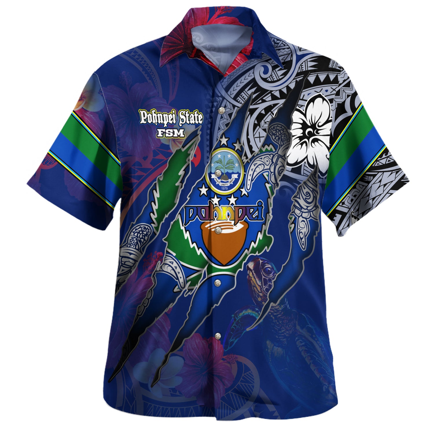Kosrae Hawaiian Shirt Custom Kosraean Blood Inside Me Polynesian Sleeve Tattoo Tropical Blue
