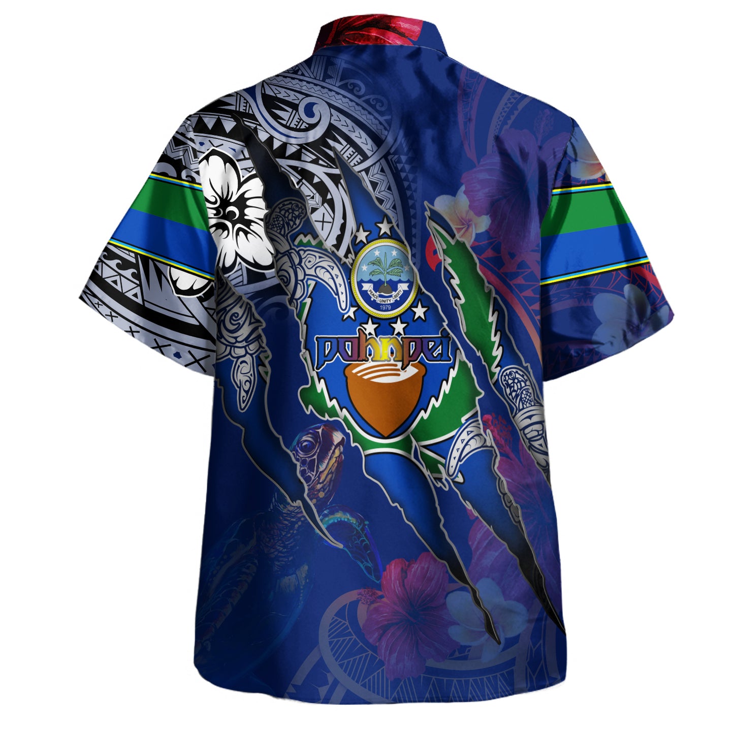 Pohnpei State Hawaiian Shirt Custom Pohnpeian Blood Inside Me Polynesian Sleeve Tattoo Tropical Blue