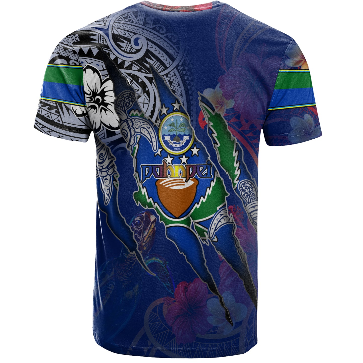 Pohnpei State T-Shirt Custom Pohnpeian Blood Inside Me Polynesian Sleeve Tattoo Tropical Blue