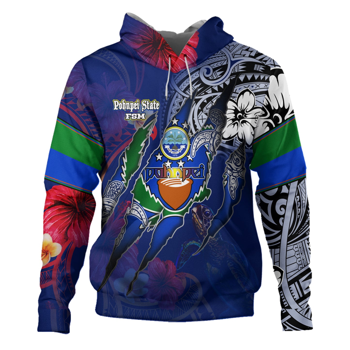 Pohnpei State Hoodie Custom Pohnpeian Blood Inside Me Polynesian Sleeve Tattoo Tropical Blue