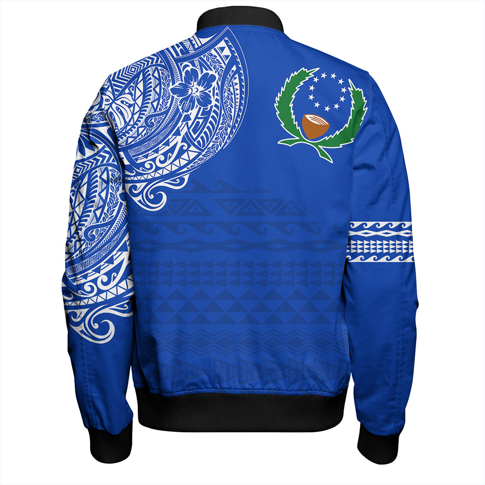 Pohnpei State Bomber Jacket Polynesian Flag With Coat Of Arms