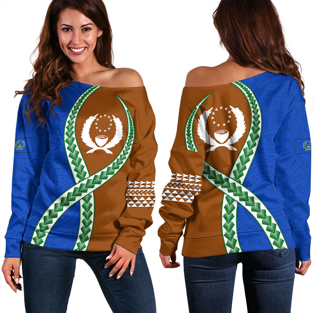 Pohnpei State Off Shoulder Sweatshirt Tribal Polynesian In My Heart