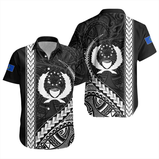 Pohnpei State Short Sleeve Shirt Tribal Micronesian Coat Of Arms