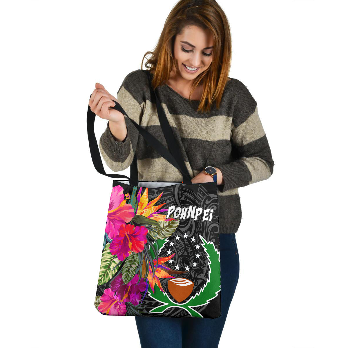 Pohnpei Custom Personalised Tote Bag Polynesian Hibiscus Pattern