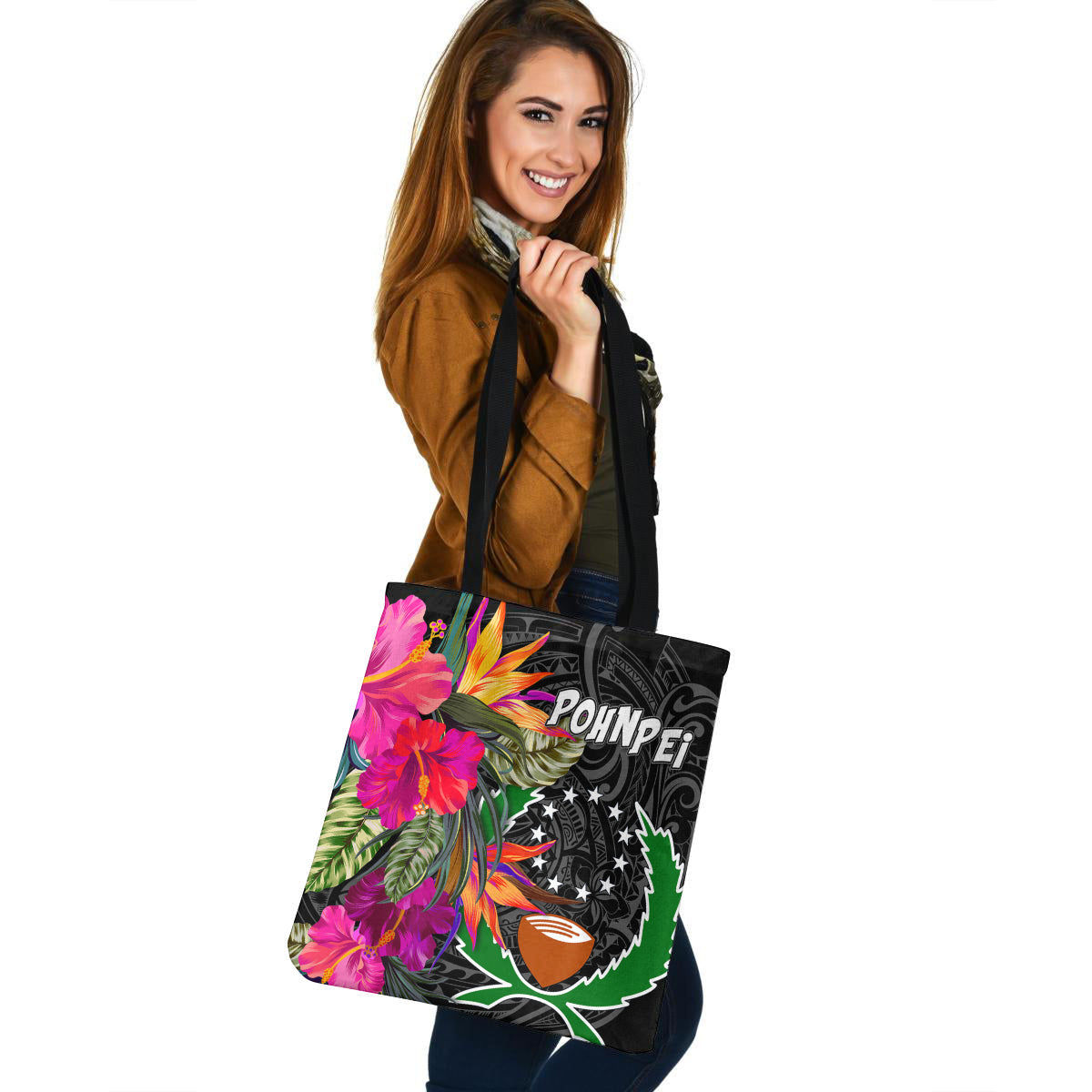 Pohnpei Custom Personalised Tote Bag Polynesian Hibiscus Pattern