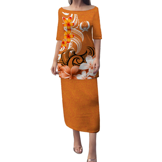 Pohnpei State Puletasi Floral Spirit Orange