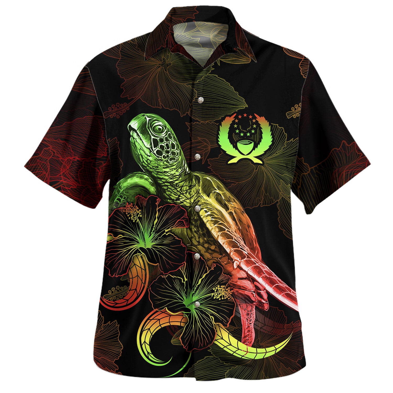 Yap State Hawaiian Shirt Sea Turtle With Blooming Hibiscus Flowers Reggae