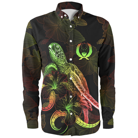 Pohnpei State Long Sleeve Shirt Sea Turtle With Blooming Hibiscus Flowers Reggae
