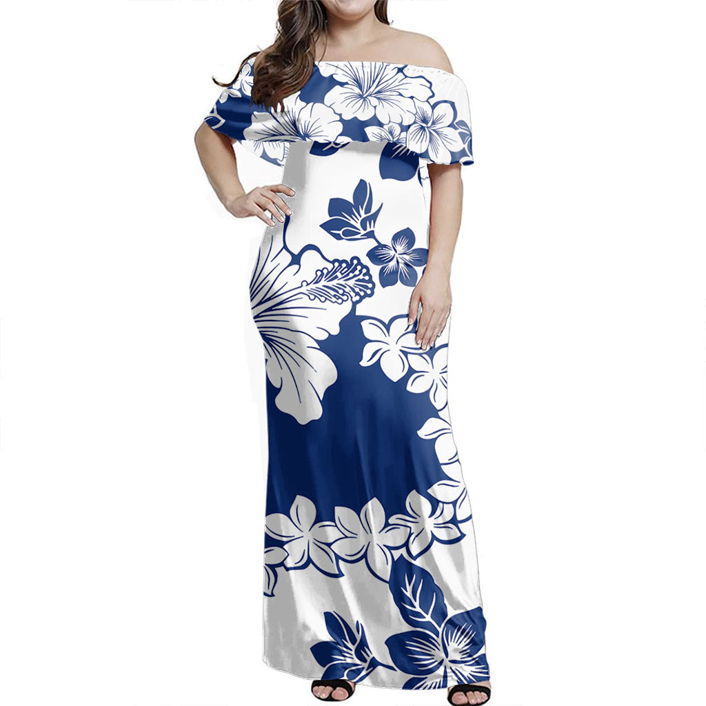 Polynesian  Woman Off Shoulder Long Dress Polynesia Fabric Floral