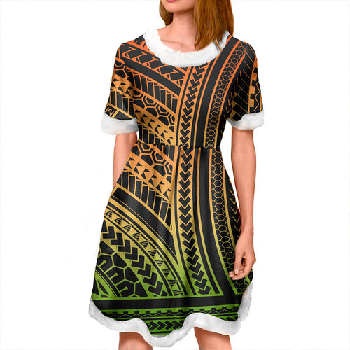 Hawaii Women and Kid Christmas Dress Polynesia Pattern Reggae