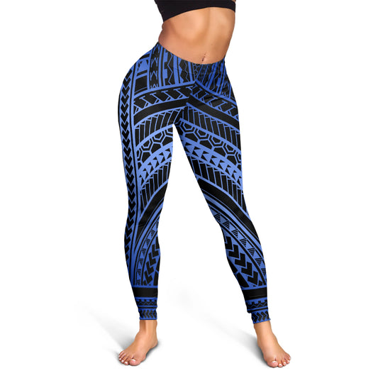 Hawaii Legging Polynesia Pattern Tattoo Blue