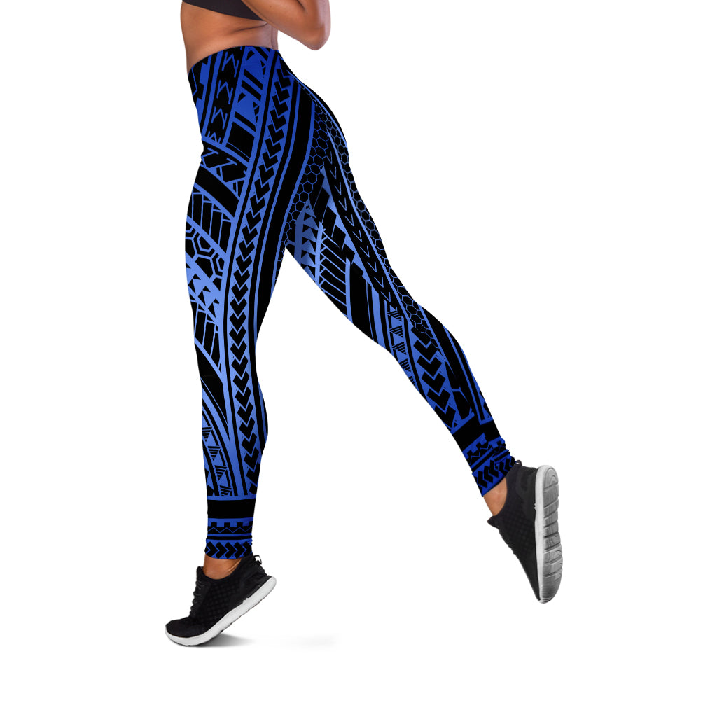 Hawaii Legging Polynesia Pattern Tattoo Blue