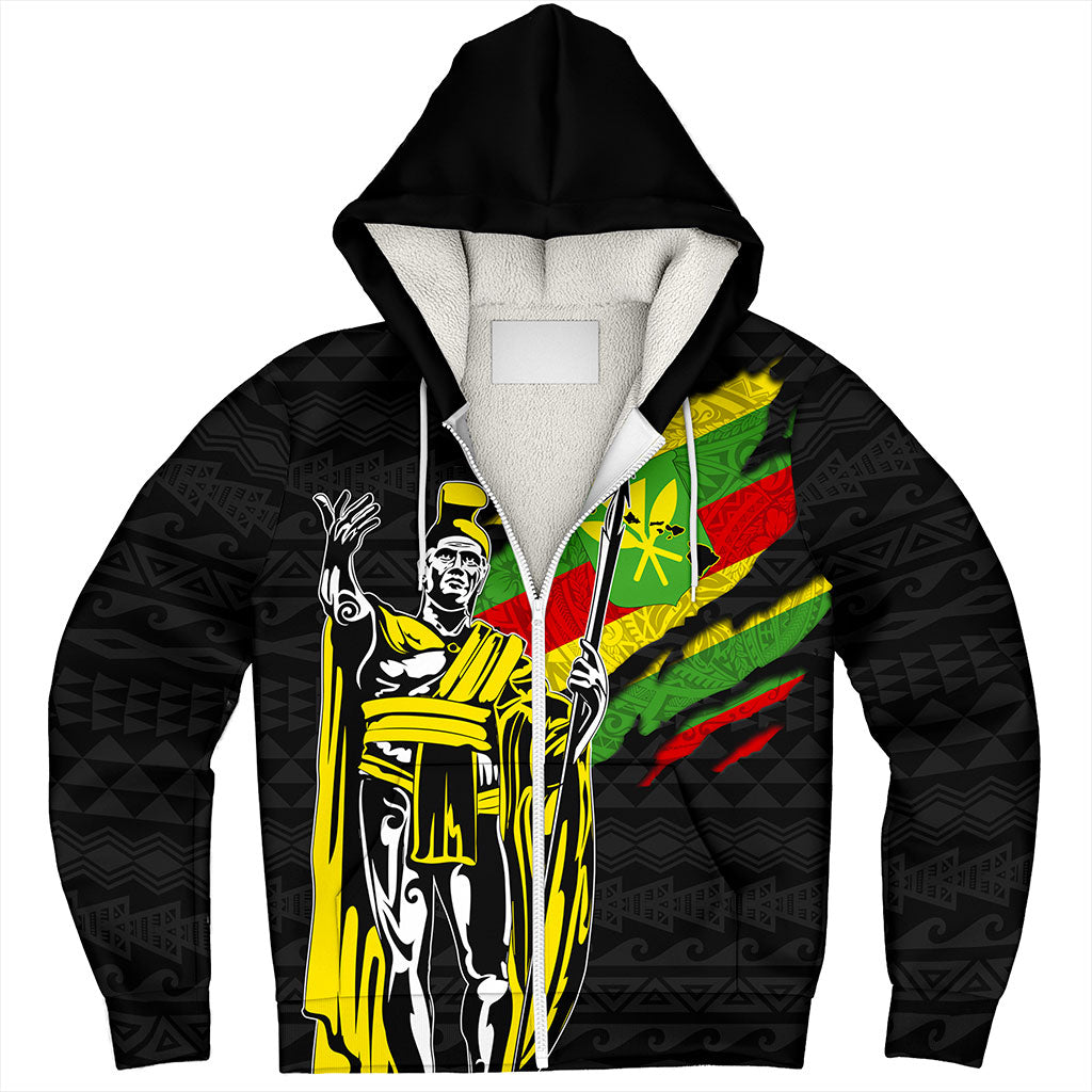 Hawaii Sherpa Hoodie Tribal Kanaka Maoli King Kamehameha Crack Style