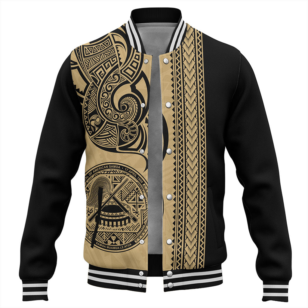 American Samoa Baseball Jacket Polynesia Tribal Tattoo Gold