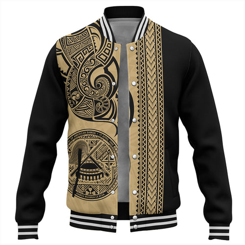 American Samoa Baseball Jacket Polynesia Tribal Tattoo Gold