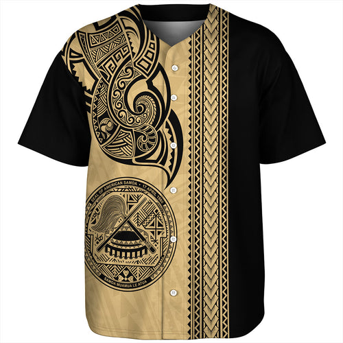 American Samoa Baseball Shirt Polynesia Tribal Tattoo Gold