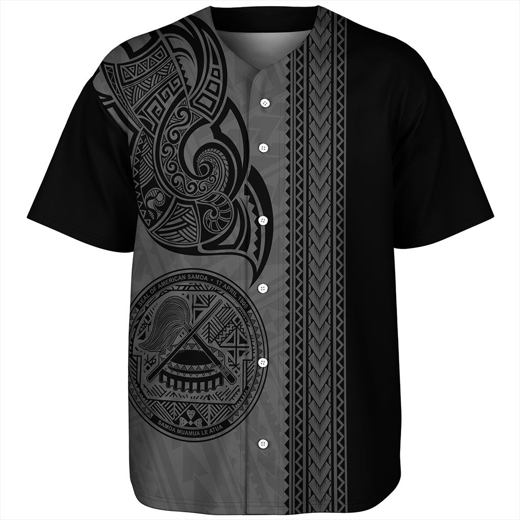American Samoa Baseball Shirt Polynesia Tribal Tattoo Grey