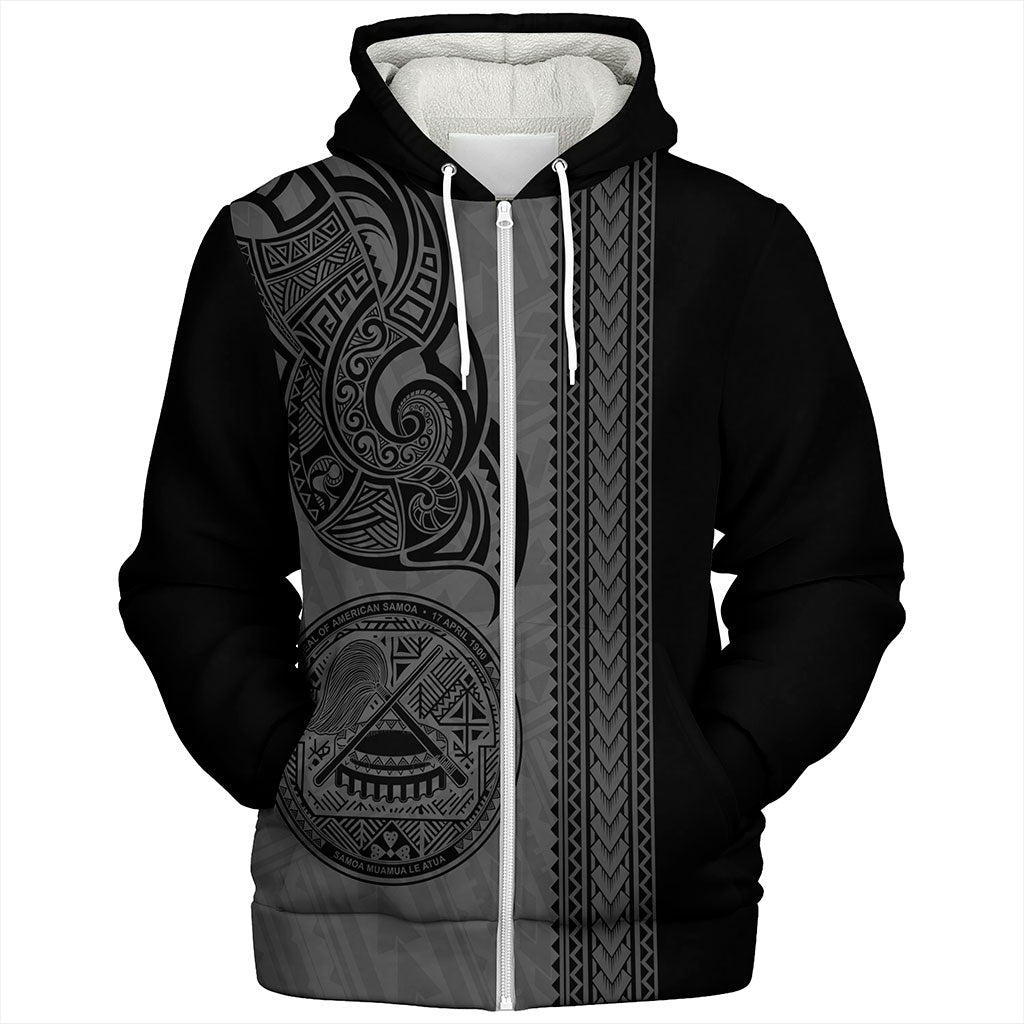 American Samoa Sherpa Hoodie Polynesia Tribal Tattoo Grey