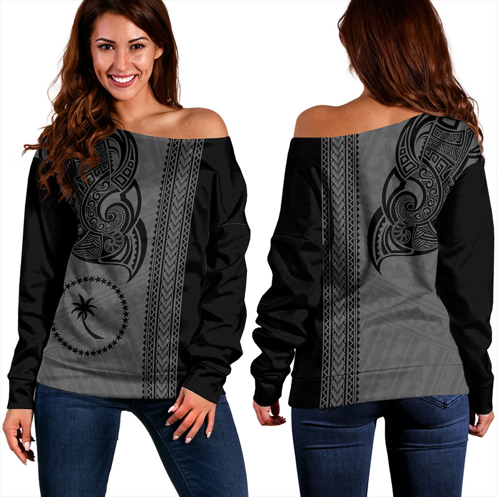 Chuuk State Off Shoulder Sweatshirt Polynesia Coat Of Arms Tribal Tattoo