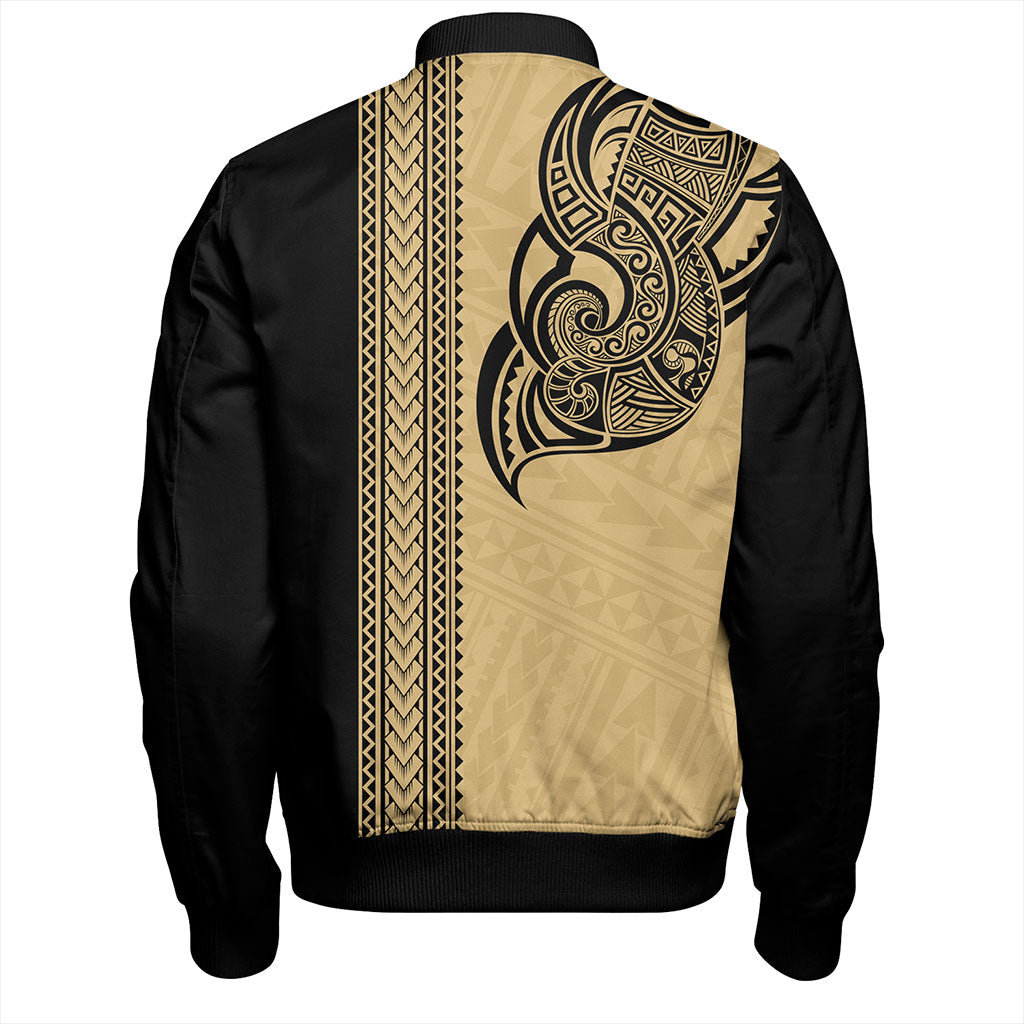Fiji Bomber Jacket Polynesia Tribal Tattoo Gold
