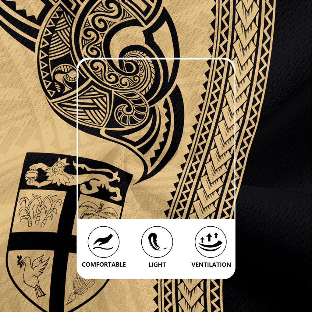 Fiji Rugby Jersey Polynesia Tribal Tattoo Gold