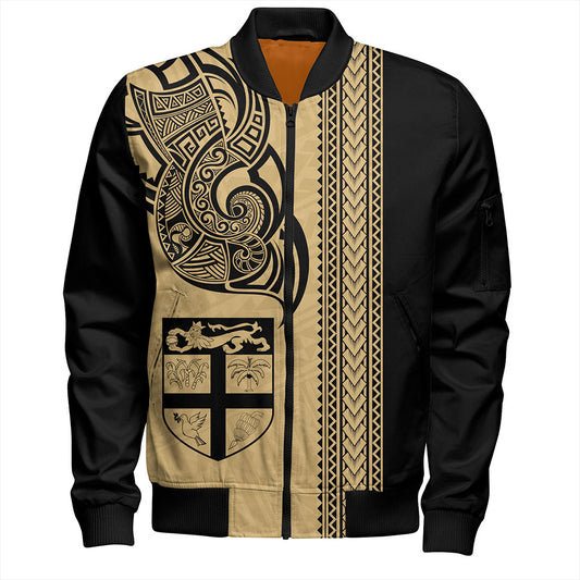 Fiji Bomber Jacket Polynesia Tribal Tattoo Gold