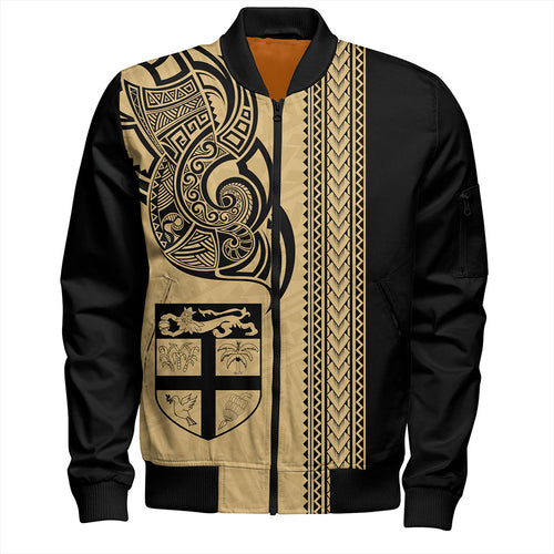 Fiji Bomber Jacket Polynesia Tribal Tattoo Gold