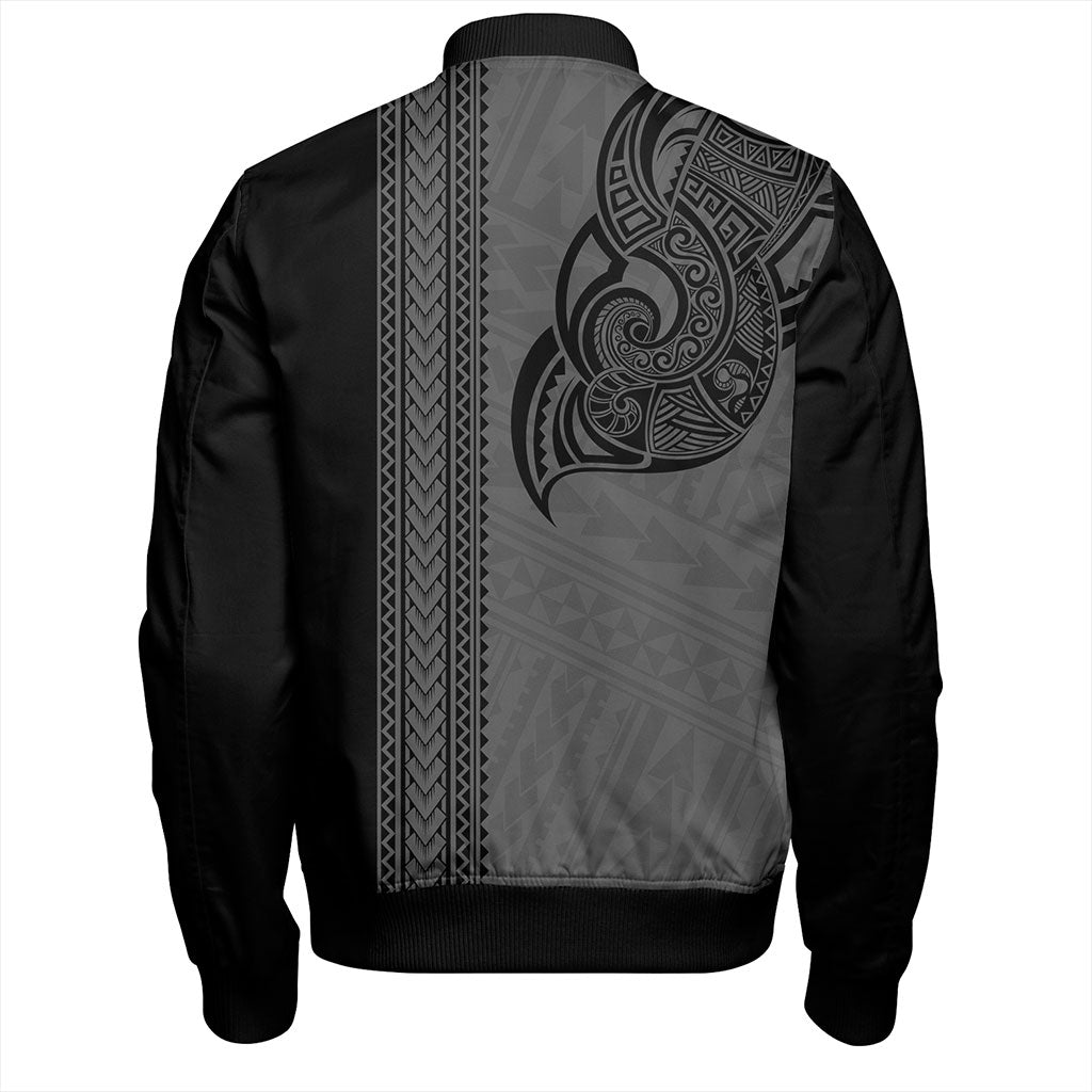 Fiji Bomber Jacket Polynesia Tribal Tattoo Grey