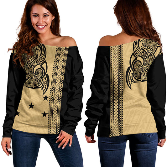 Gambier Islands Off Shoulder Sweatshirt Polynesian Coat Of Arms Tribal Tattoo