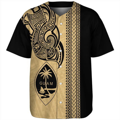 Guam Baseball Shirt Polynesia Tribal Tattoo Gold