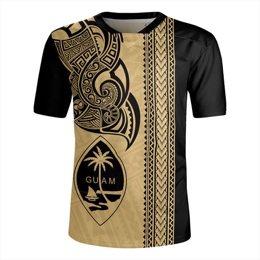 Guam Rugby Jersey Polynesia Tribal Tattoo Gold