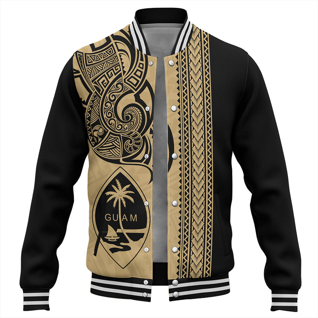 Guam Baseball Jacket Polynesia Tribal Tattoo Gold