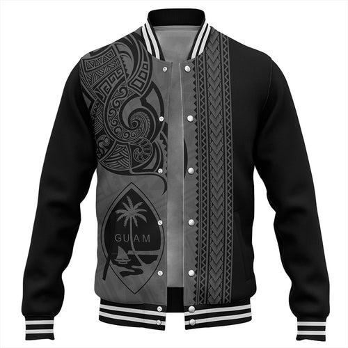 Guam Baseball Jacket Polynesia Tribal Tattoo Grey