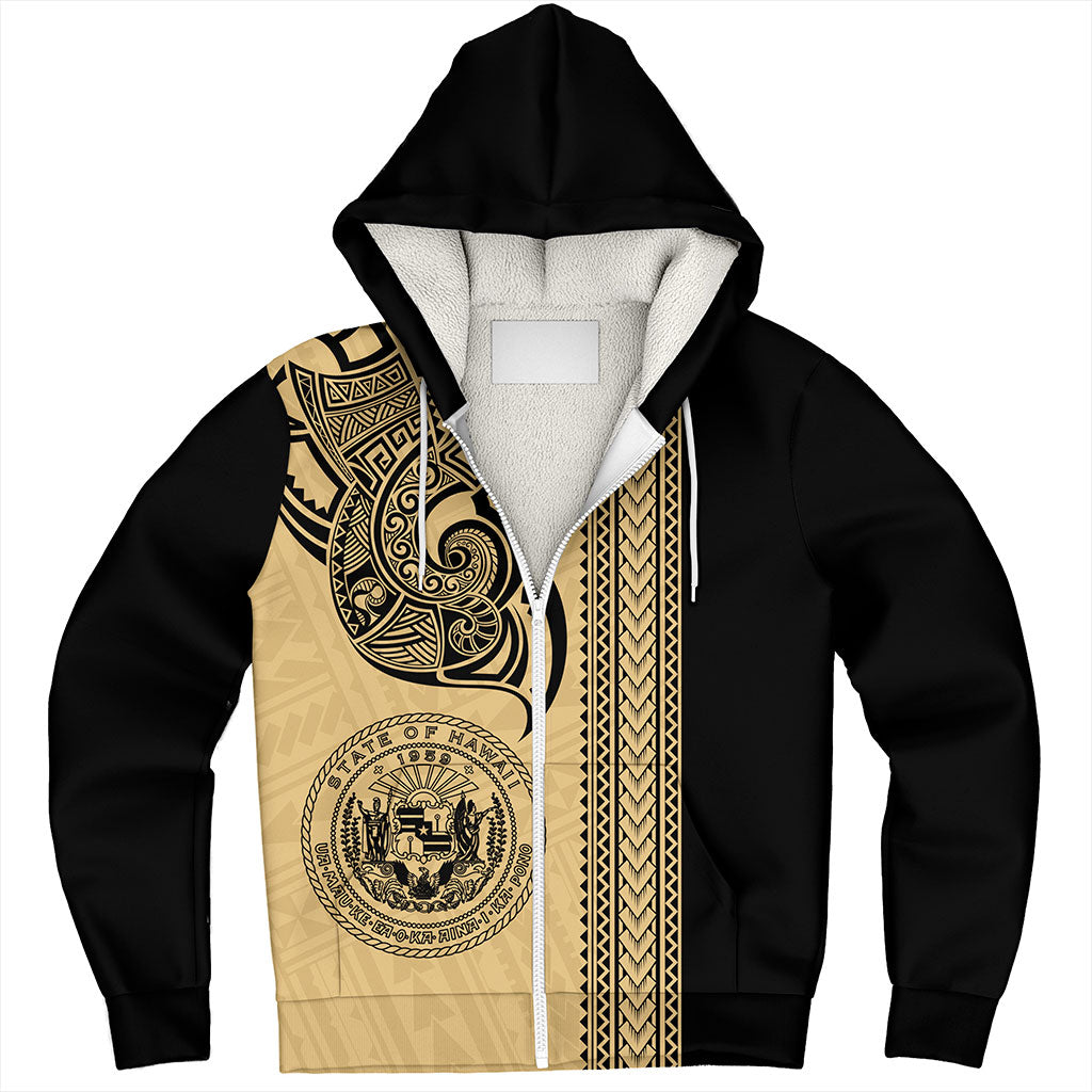 Hawaii Sherpa Hoodie Polynesia Tribal Tattoo Gold