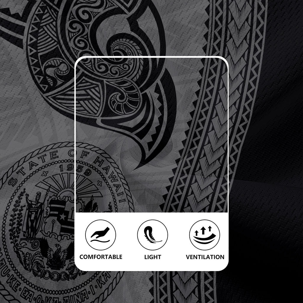 Hawaii Rugby Jersey Polynesia Coat Of Arms Tribal Tattoo Grey